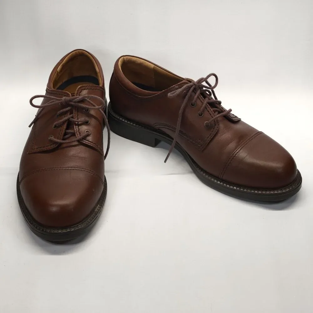 Dockers Mens 9.5 M Brown Leather Cap Toe Oxford Dress Shoes 090-2210 Lace Up